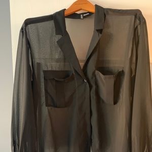 Black sheer button down
